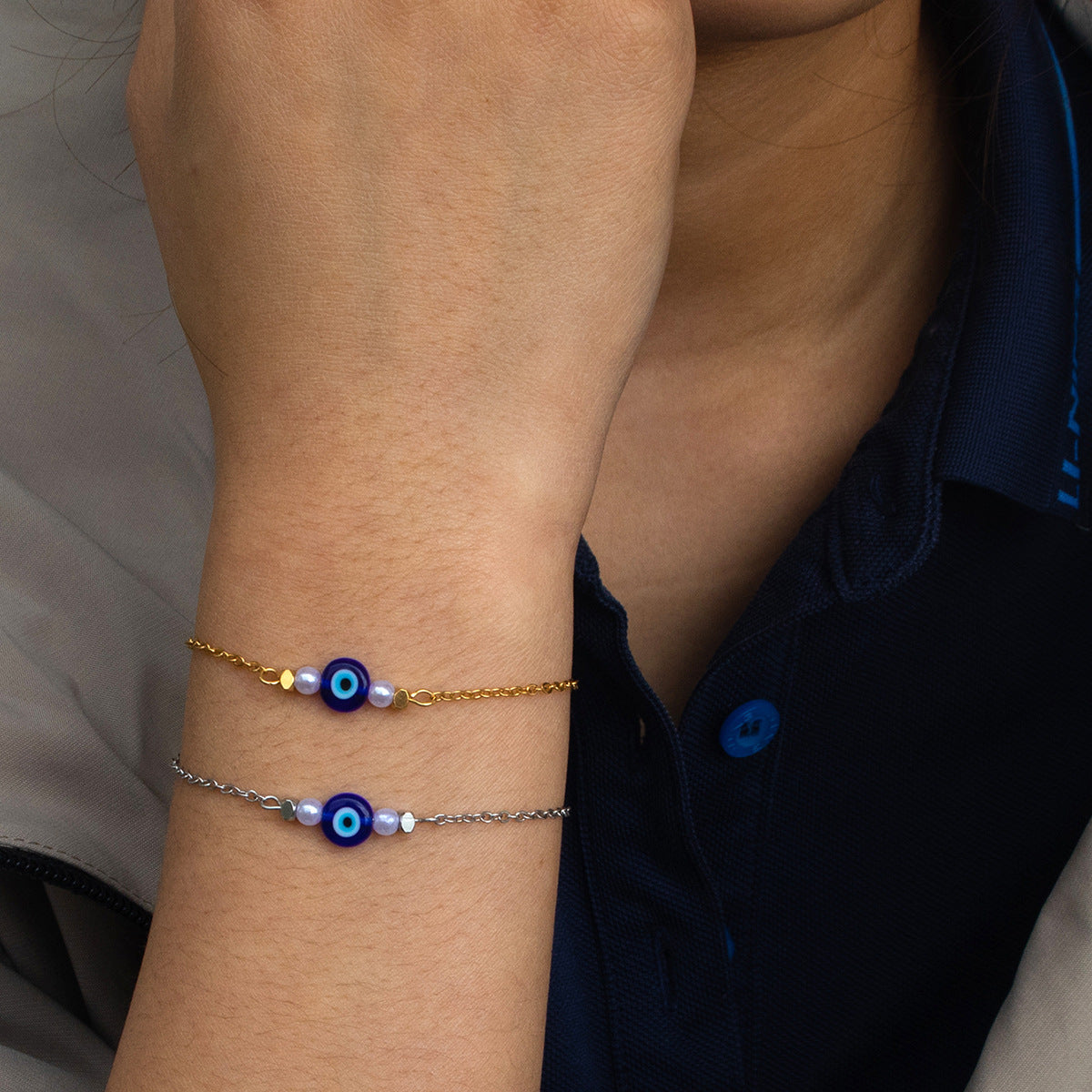 Golden Jewelry Set Featuring Devil's Eye Pattern With Electroplated Finish And Cable Chain In Simple Style For Summer