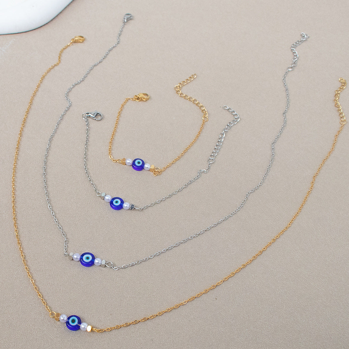 Golden Jewelry Set Featuring Devil's Eye Pattern With Electroplated Finish And Cable Chain In Simple Style For Summer