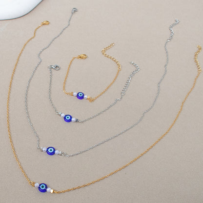 Golden Jewelry Set Featuring Devil's Eye Pattern With Electroplated Finish And Cable Chain In Simple Style For Summer