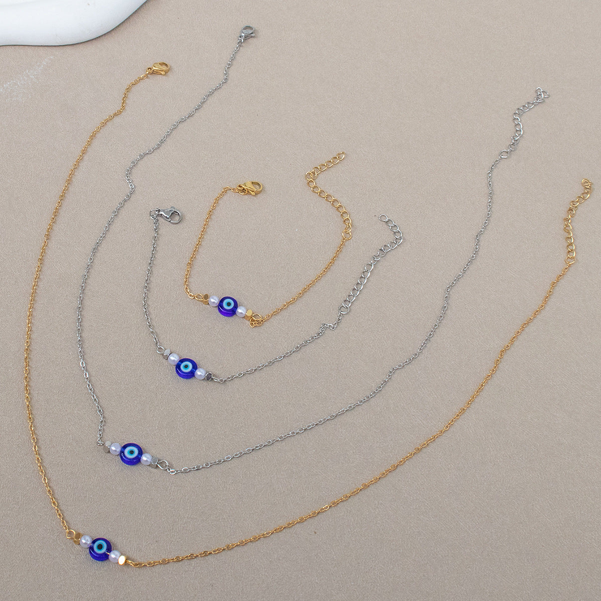 Golden Jewelry Set Featuring Devil's Eye Pattern With Electroplated Finish And Cable Chain In Simple Style For Summer