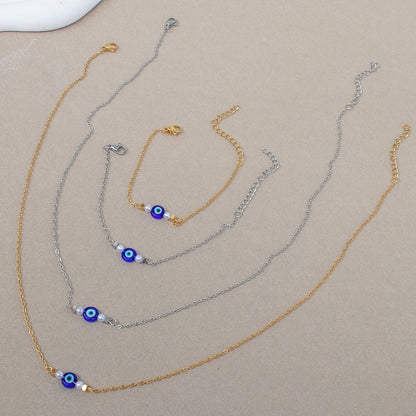 Golden Jewelry Set Featuring Devil's Eye Pattern With Electroplated Finish And Cable Chain In Simple Style For Summer