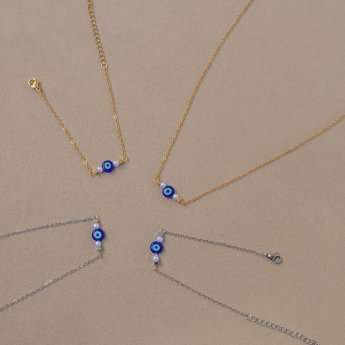 Golden Jewelry Set Featuring Devil's Eye Pattern With Electroplated Finish And Cable Chain In Simple Style For Summer