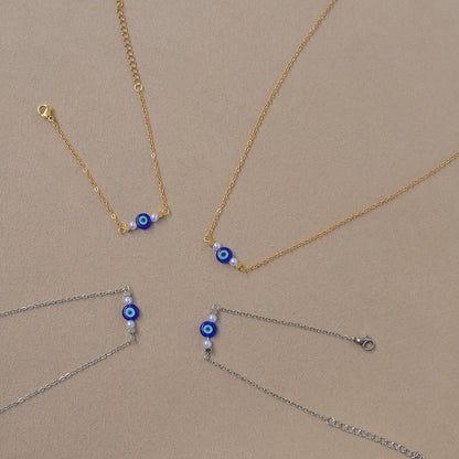 Golden Jewelry Set Featuring Devil's Eye Pattern With Electroplated Finish And Cable Chain In Simple Style For Summer