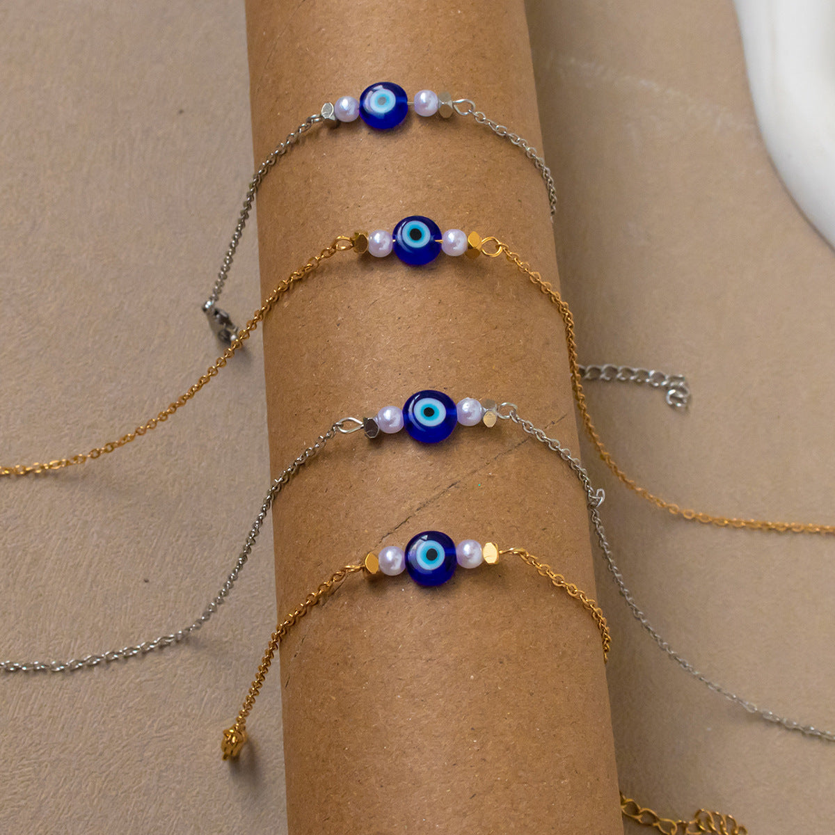 Golden Jewelry Set Featuring Devil's Eye Pattern With Electroplated Finish And Cable Chain In Simple Style For Summer