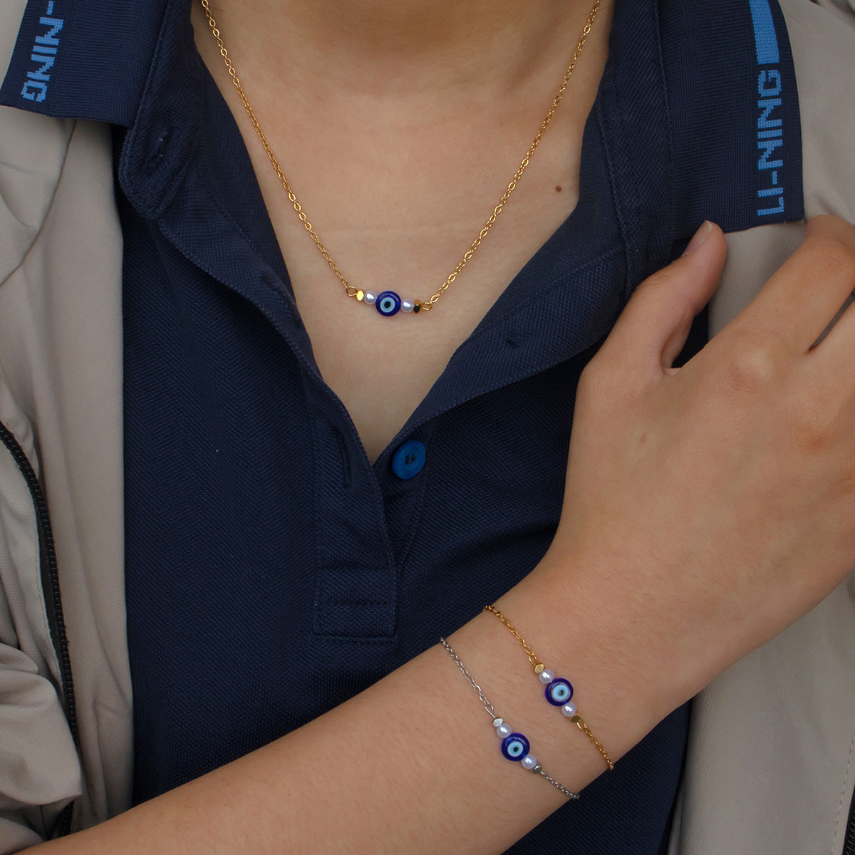 Golden Jewelry Set Featuring Devil's Eye Pattern With Electroplated Finish And Cable Chain In Simple Style For Summer