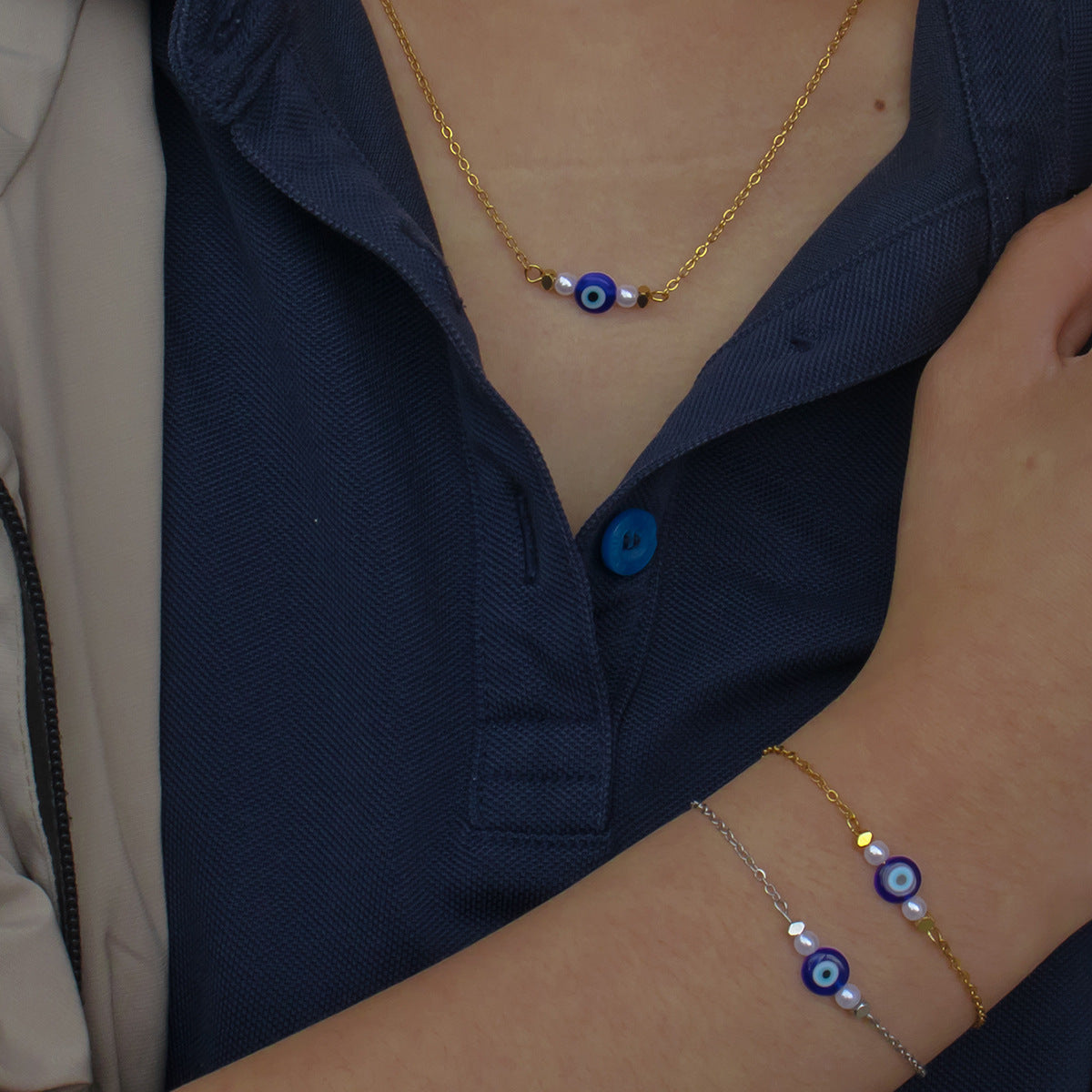 Golden Jewelry Set Featuring Devil's Eye Pattern With Electroplated Finish And Cable Chain In Simple Style For Summer