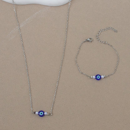 Golden Jewelry Set Featuring Devil's Eye Pattern With Electroplated Finish And Cable Chain In Simple Style For Summer
