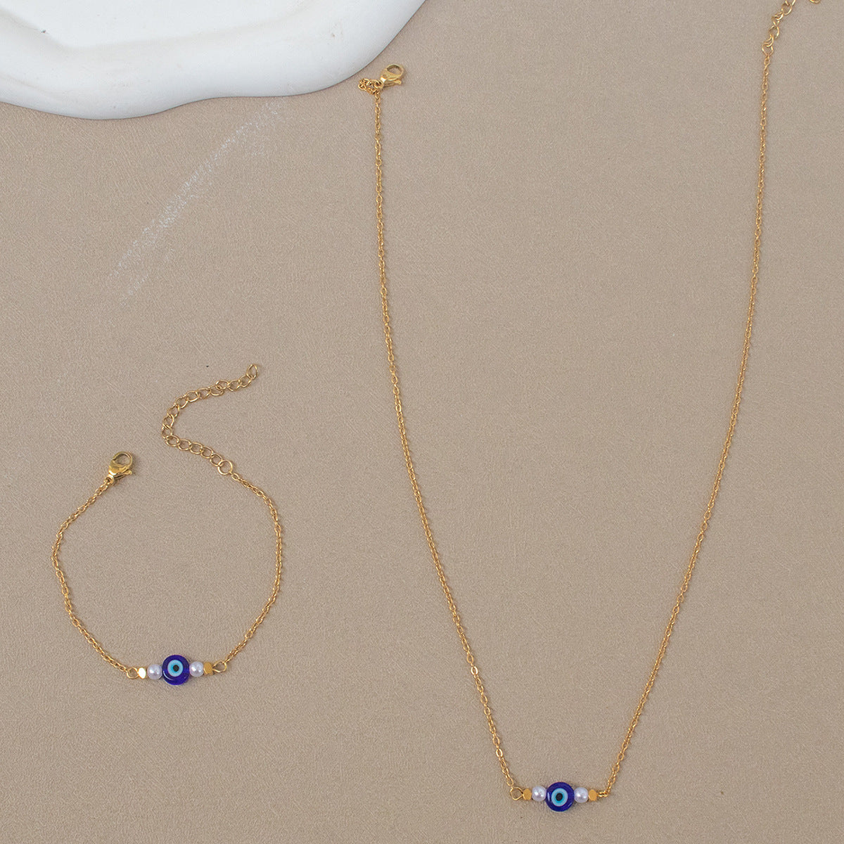 Golden Jewelry Set Featuring Devil's Eye Pattern With Electroplated Finish And Cable Chain In Simple Style For Summer