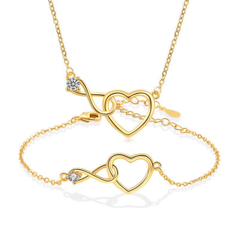 Heart Shape Necklace For Women Featuring Electroplated Copper With Cable Chain, Elegant Jewelry Set