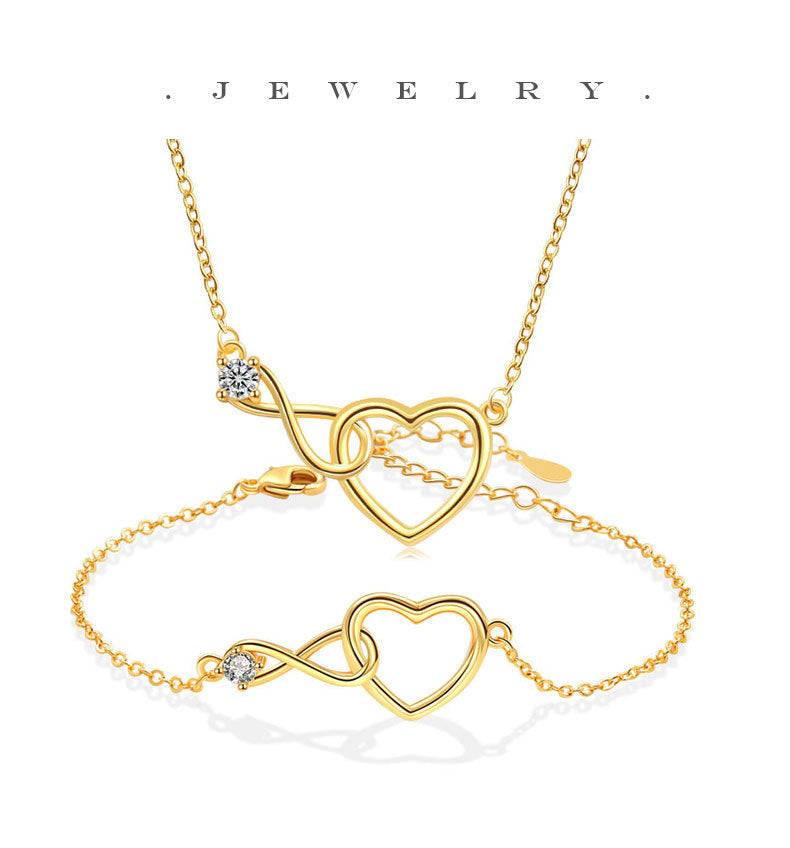 Heart Shape Necklace For Women Featuring Electroplated Copper With Cable Chain, Elegant Jewelry Set