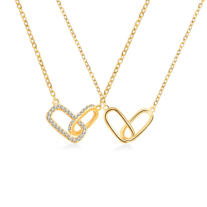 Heart Shape Choker For Women Featuring Zircon Inlay On Copper With Electroplated Gold Plating And Cable Chain