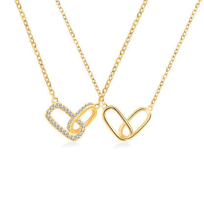 Heart Shape Choker For Women Featuring Zircon Inlay On Copper With Electroplated Gold Plating And Cable Chain