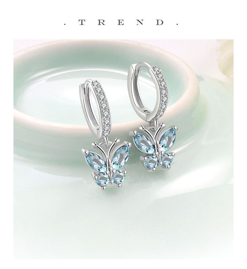 Elegant Butterfly Stud Earrings For Women In Silver Plated Copper Featuring Delicate Design