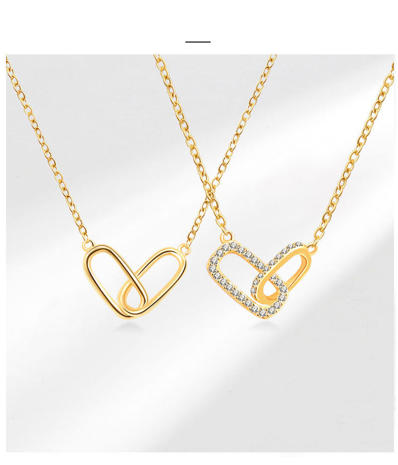 Heart Shape Choker For Women Featuring Zircon Inlay On Copper With Electroplated Gold Plating And Cable Chain
