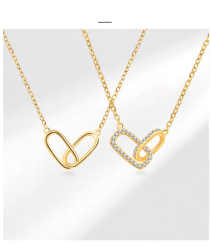 Heart Shape Choker For Women Featuring Zircon Inlay On Copper With Electroplated Gold Plating And Cable Chain