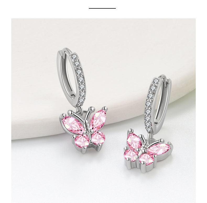 Elegant Butterfly Stud Earrings For Women In Silver Plated Copper Featuring Delicate Design