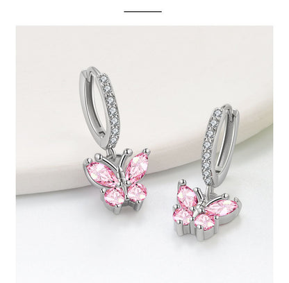 Elegant Butterfly Stud Earrings For Women In Silver Plated Copper Featuring Delicate Design