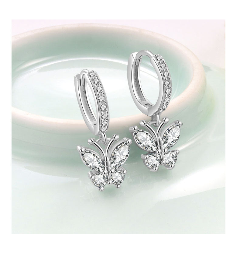 Elegant Butterfly Stud Earrings For Women In Silver Plated Copper Featuring Delicate Design