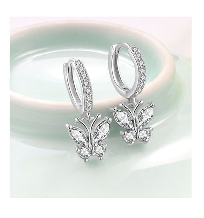 Elegant Butterfly Stud Earrings For Women In Silver Plated Copper Featuring Delicate Design