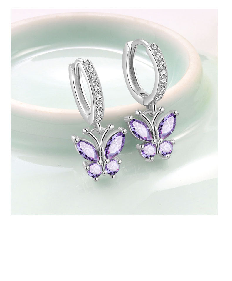 Elegant Butterfly Stud Earrings For Women In Silver Plated Copper Featuring Delicate Design