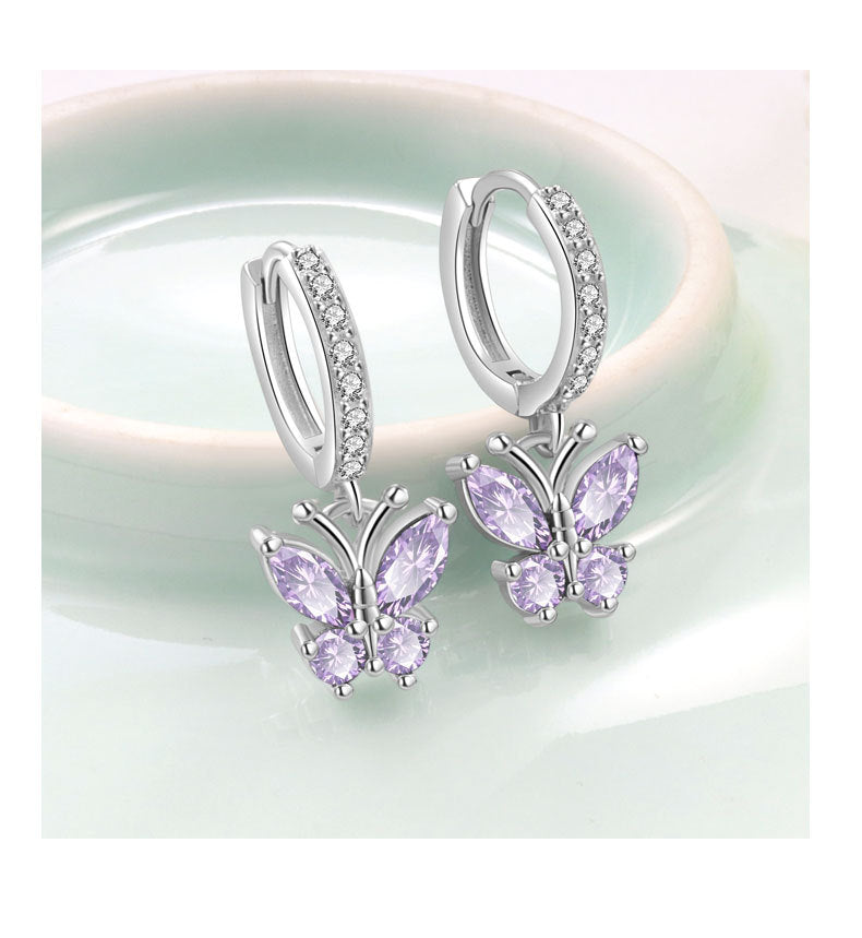 Elegant Butterfly Stud Earrings For Women In Silver Plated Copper Featuring Delicate Design
