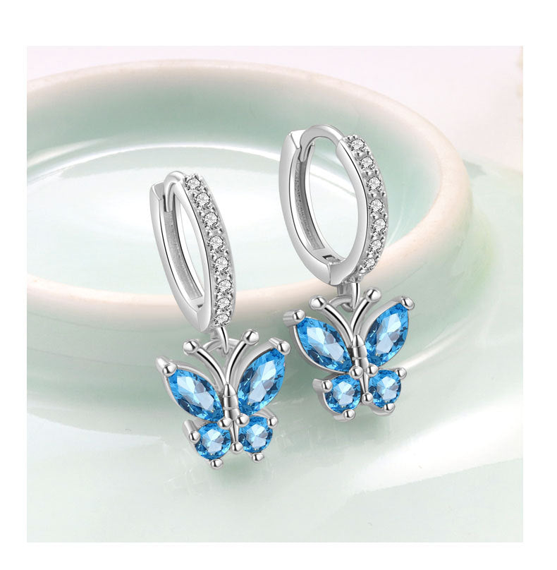 Elegant Butterfly Stud Earrings For Women In Silver Plated Copper Featuring Delicate Design