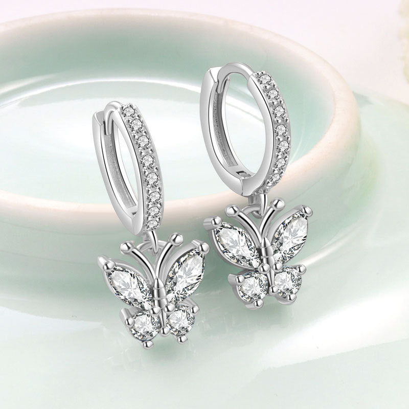 Elegant Butterfly Stud Earrings For Women In Silver Plated Copper Featuring Delicate Design