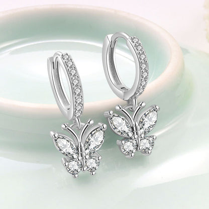Elegant Butterfly Stud Earrings For Women In Silver Plated Copper Featuring Delicate Design