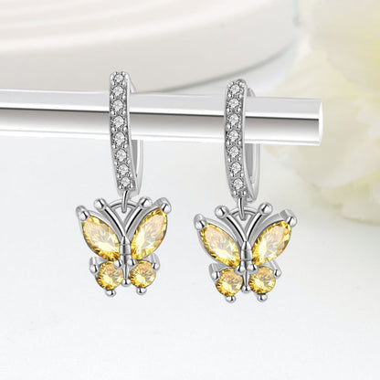Elegant Butterfly Stud Earrings For Women In Silver Plated Copper Featuring Delicate Design
