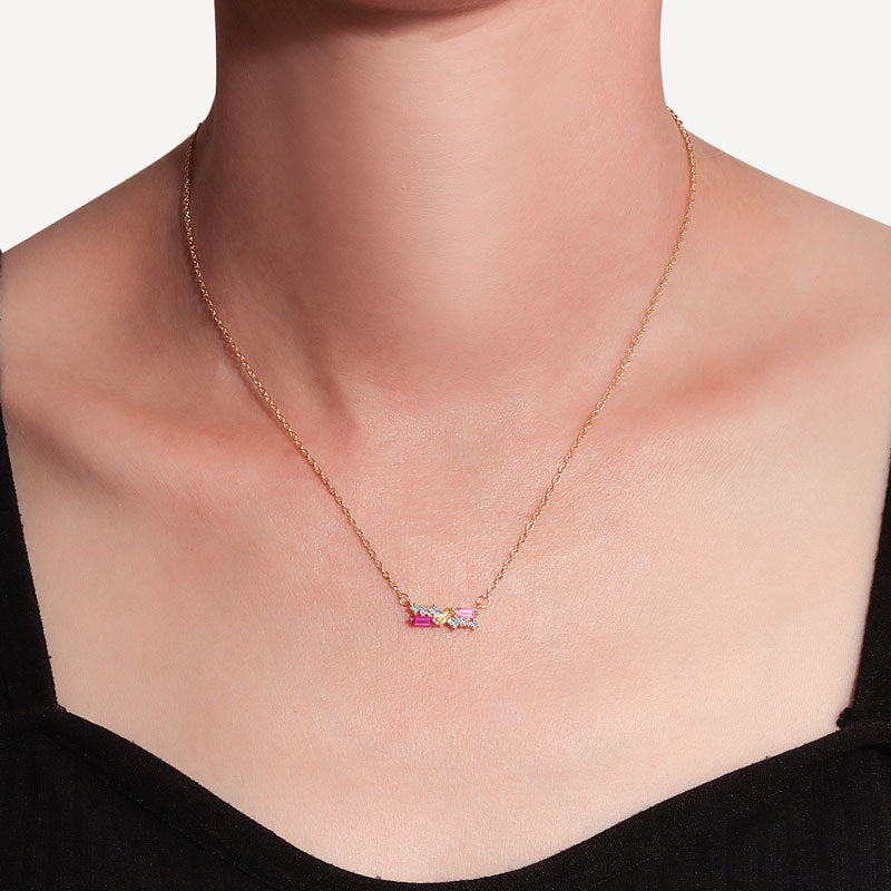 Geometric Necklace For Women Featuring Golden Plated Copper With Zircon Inlay And Cable Chain
