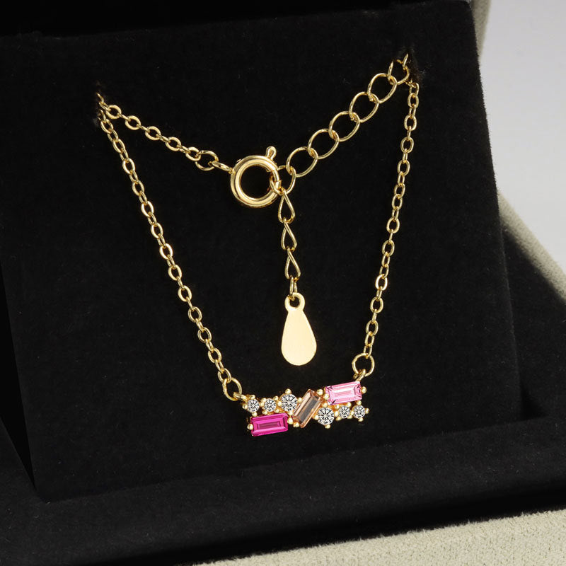 Geometric Necklace For Women Featuring Golden Plated Copper With Zircon Inlay And Cable Chain