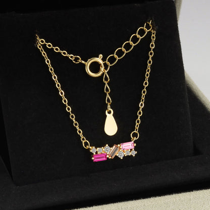 Geometric Necklace For Women Featuring Golden Plated Copper With Zircon Inlay And Cable Chain