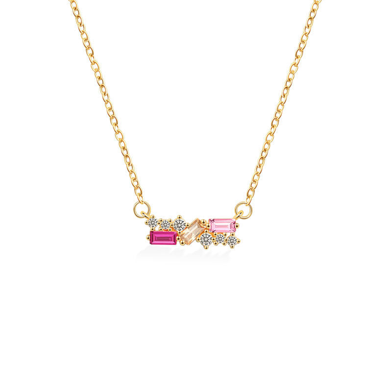Geometric Necklace For Women Featuring Golden Plated Copper With Zircon Inlay And Cable Chain