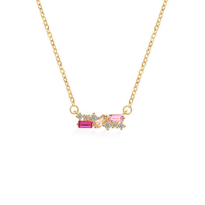 Geometric Necklace For Women Featuring Golden Plated Copper With Zircon Inlay And Cable Chain