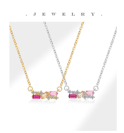 Geometric Necklace For Women Featuring Golden Plated Copper With Zircon Inlay And Cable Chain