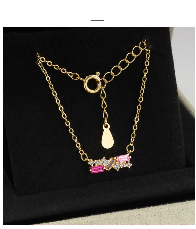 Geometric Necklace For Women Featuring Golden Plated Copper With Zircon Inlay And Cable Chain