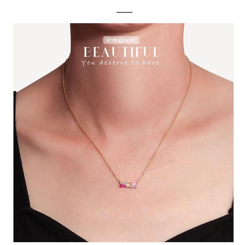 Geometric Necklace For Women Featuring Golden Plated Copper With Zircon Inlay And Cable Chain