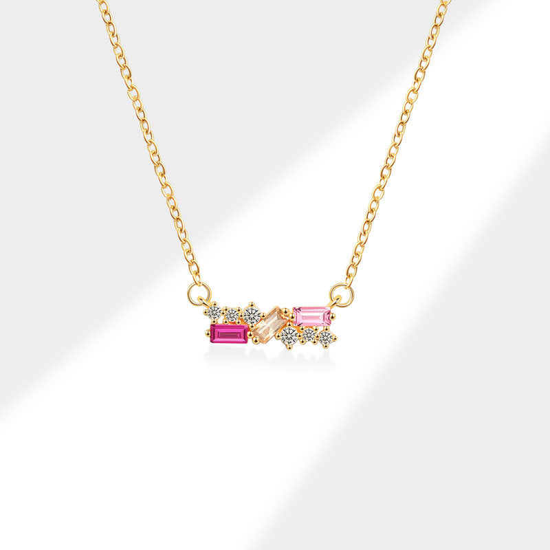 Geometric Necklace For Women Featuring Golden Plated Copper With Zircon Inlay And Cable Chain