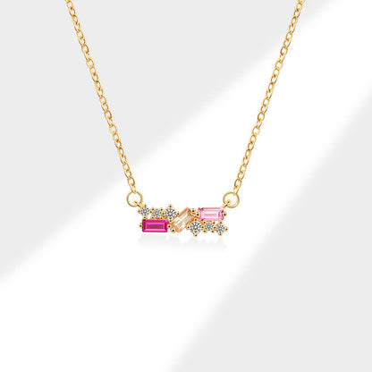 Geometric Necklace For Women Featuring Golden Plated Copper With Zircon Inlay And Cable Chain