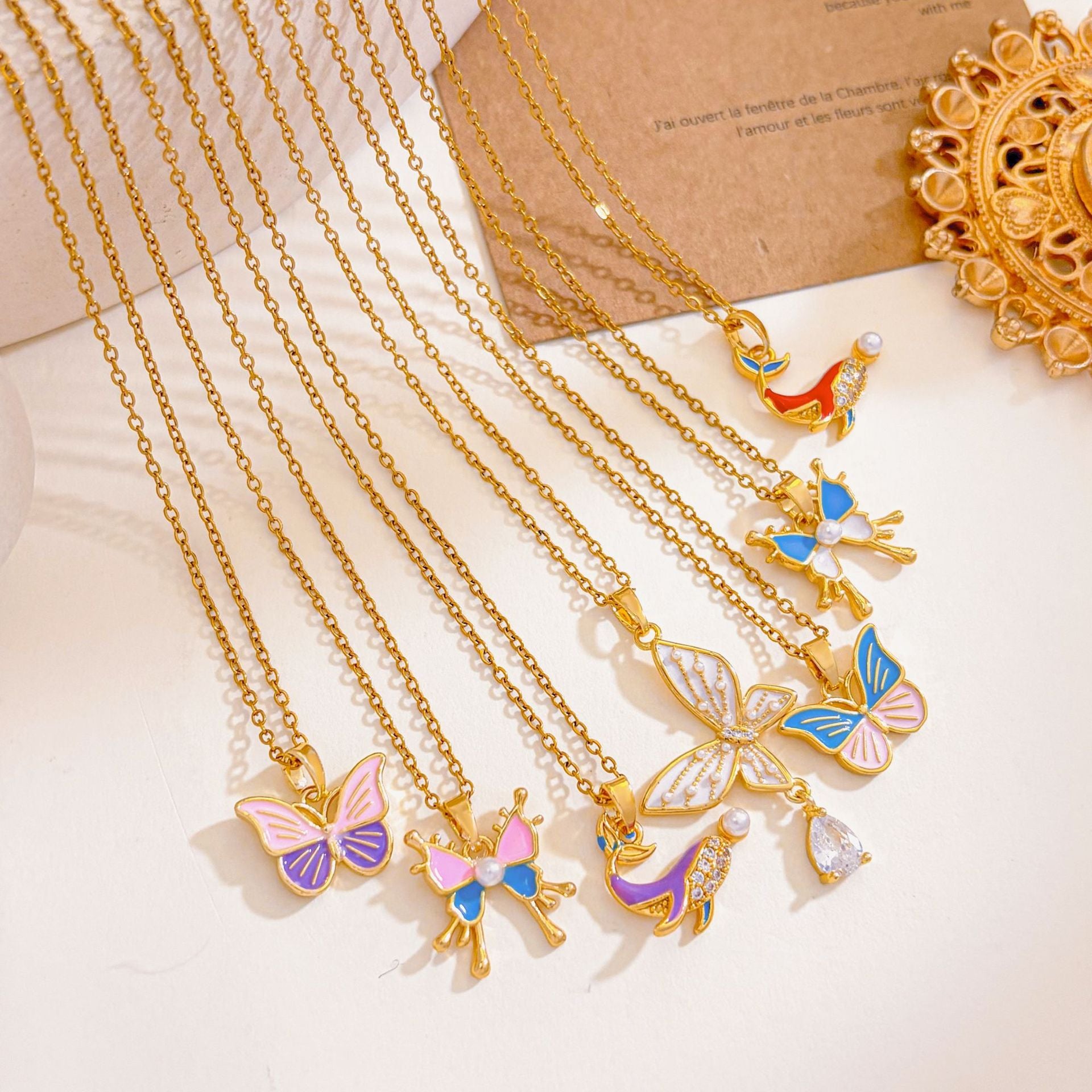 Sweet Butterfly Necklace For Unisex Featuring Zircon Inlay With Titanium Steel Cable Chain