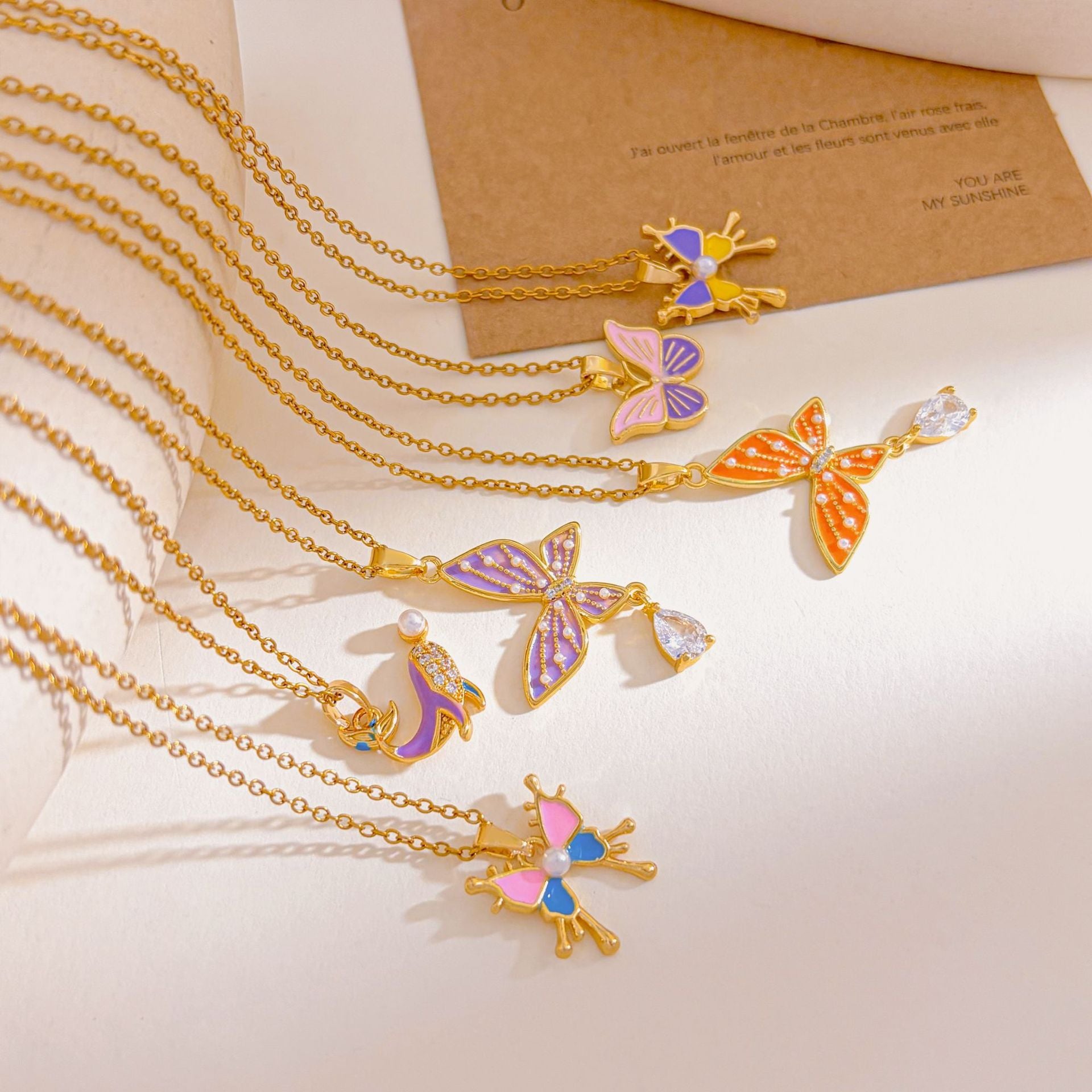 Sweet Butterfly Necklace For Unisex Featuring Zircon Inlay With Titanium Steel Cable Chain