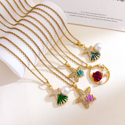 Ocean Sweet Necklace For Unisex Featuring Titanium Steel With Zircon Inlay And Cable Chain