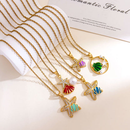 Ocean Sweet Necklace For Unisex Featuring Titanium Steel With Zircon Inlay And Cable Chain