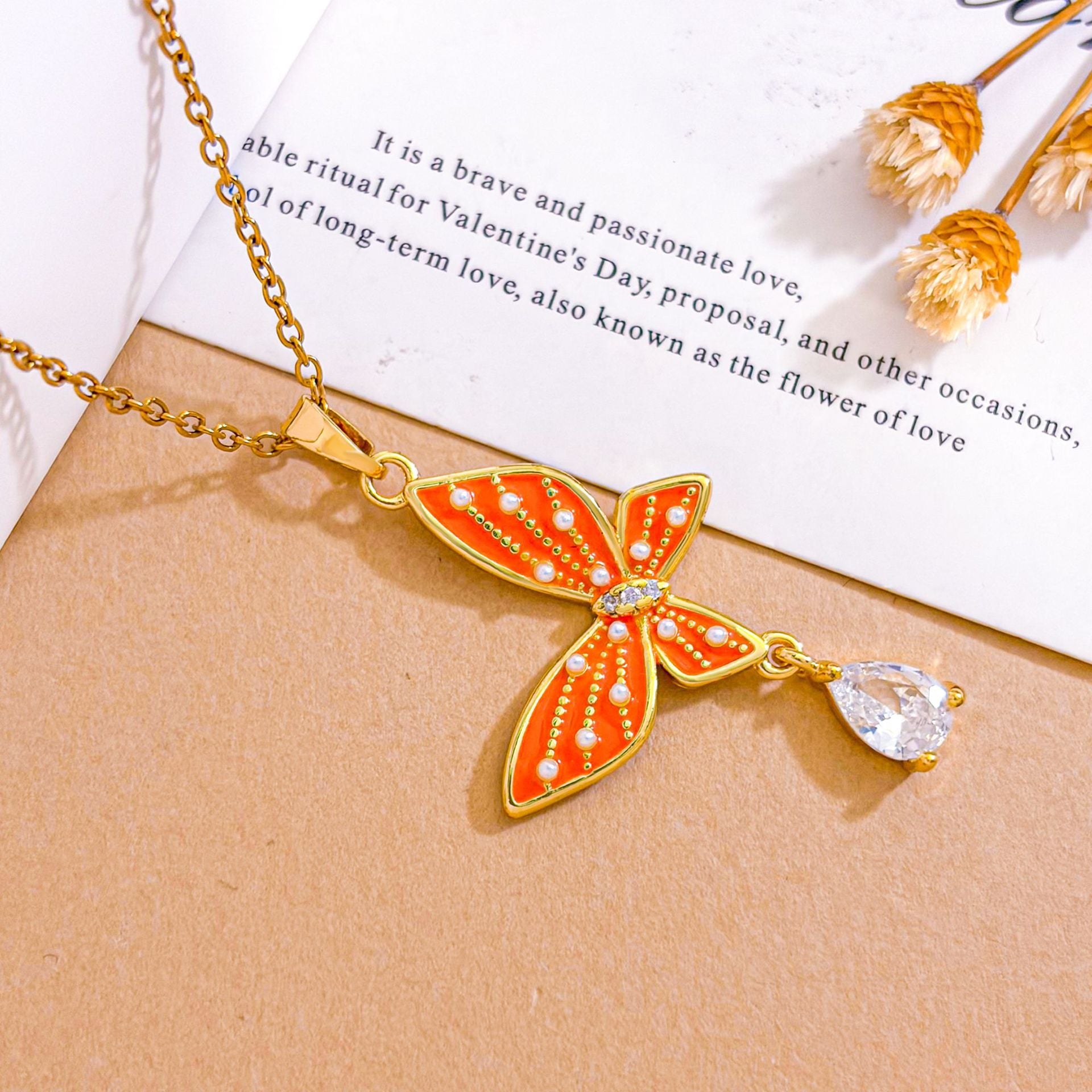 Sweet Butterfly Necklace For Unisex Featuring Zircon Inlay With Titanium Steel Cable Chain