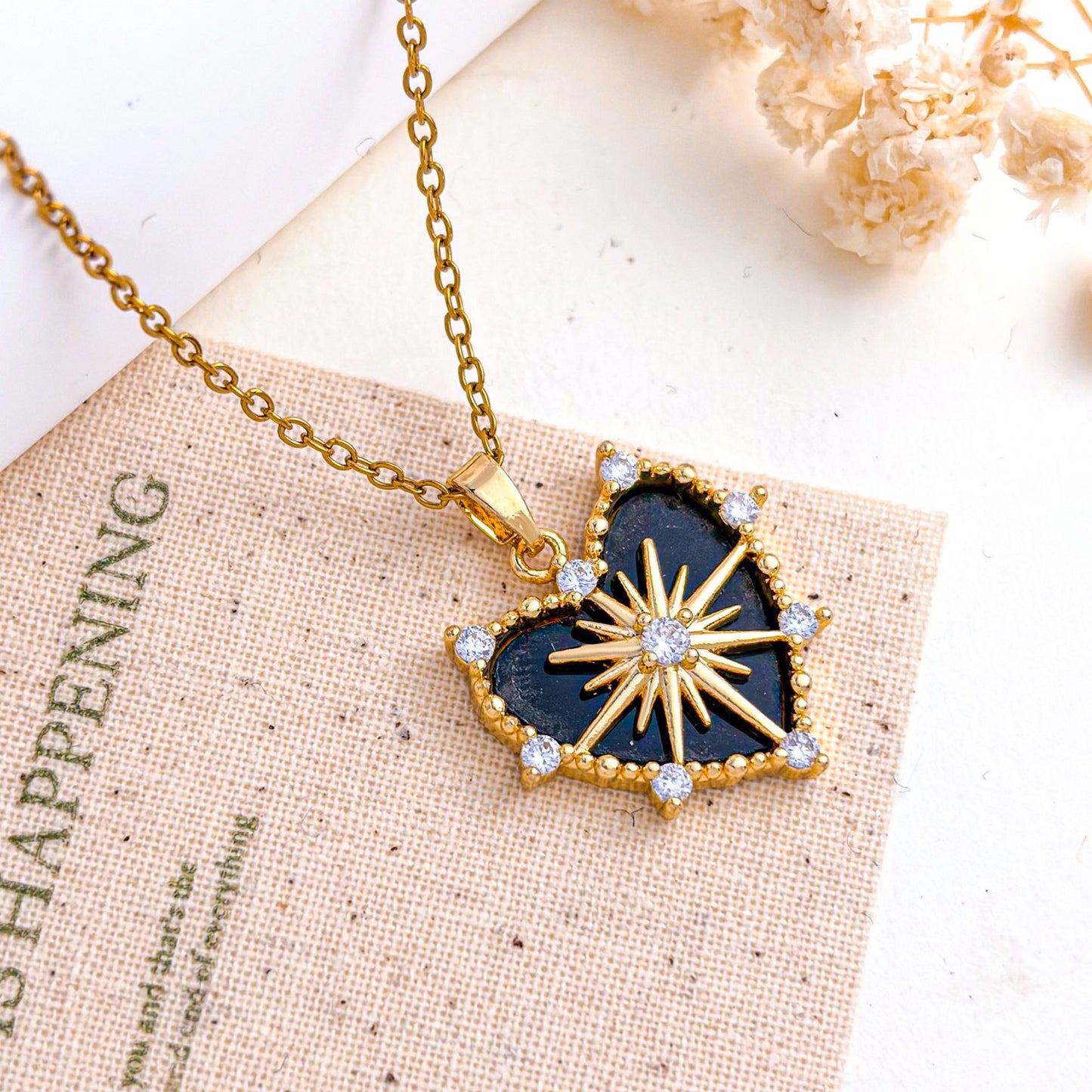 Sweet Heart Shape Necklace For Women In Titanium Steel With Zircon Inlay And Cable Chain