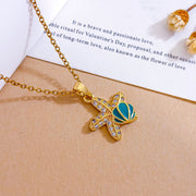 XL4384 Blue Shell Starfish Necklace Gold Small Size