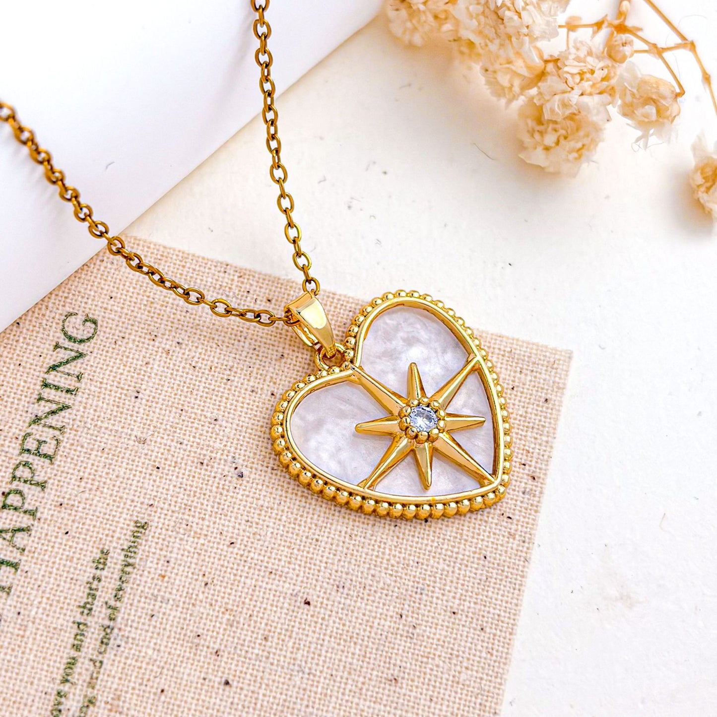 Sweet Heart Shape Necklace For Women In Titanium Steel With Zircon Inlay And Cable Chain