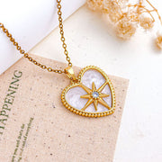 XL5639 Eight-Pointed Star Heart Necklace Gold White