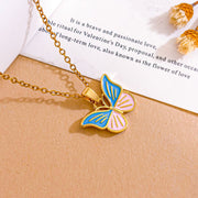 XL4792 Blue Pink Butterfly Necklace Gold