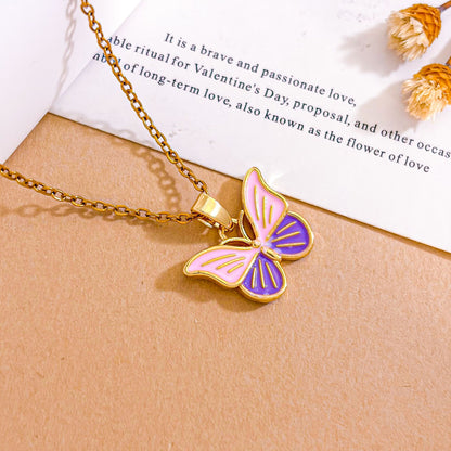 Sweet Butterfly Necklace For Unisex Featuring Zircon Inlay With Titanium Steel Cable Chain